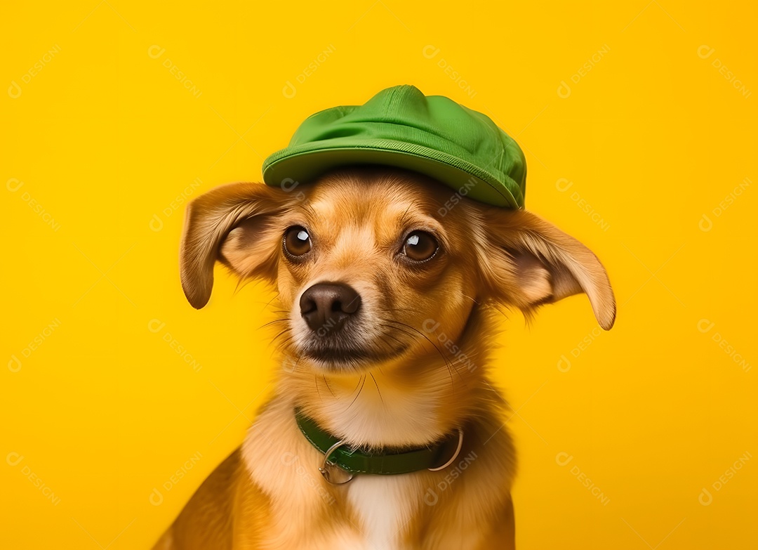 Cachorro Chihuahua terrier com boné verde