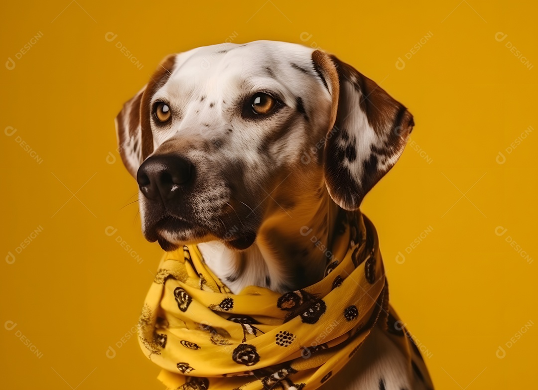 Cachorro Dálmata com lenço em fundo amarelo