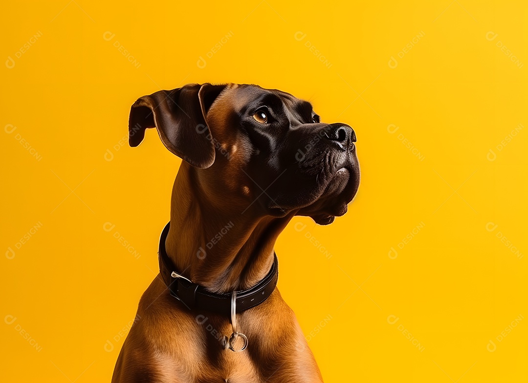 Cachorro boxer em fundo amarelo