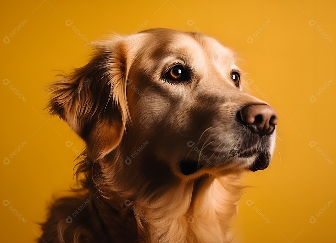 Cachorro labrador retriever em fundo amarelo