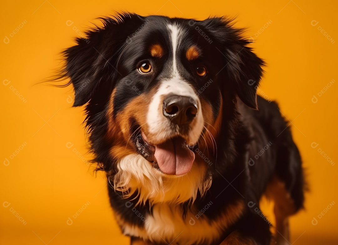 Cachorro Boiadeiro de Berna em fundo amarelo