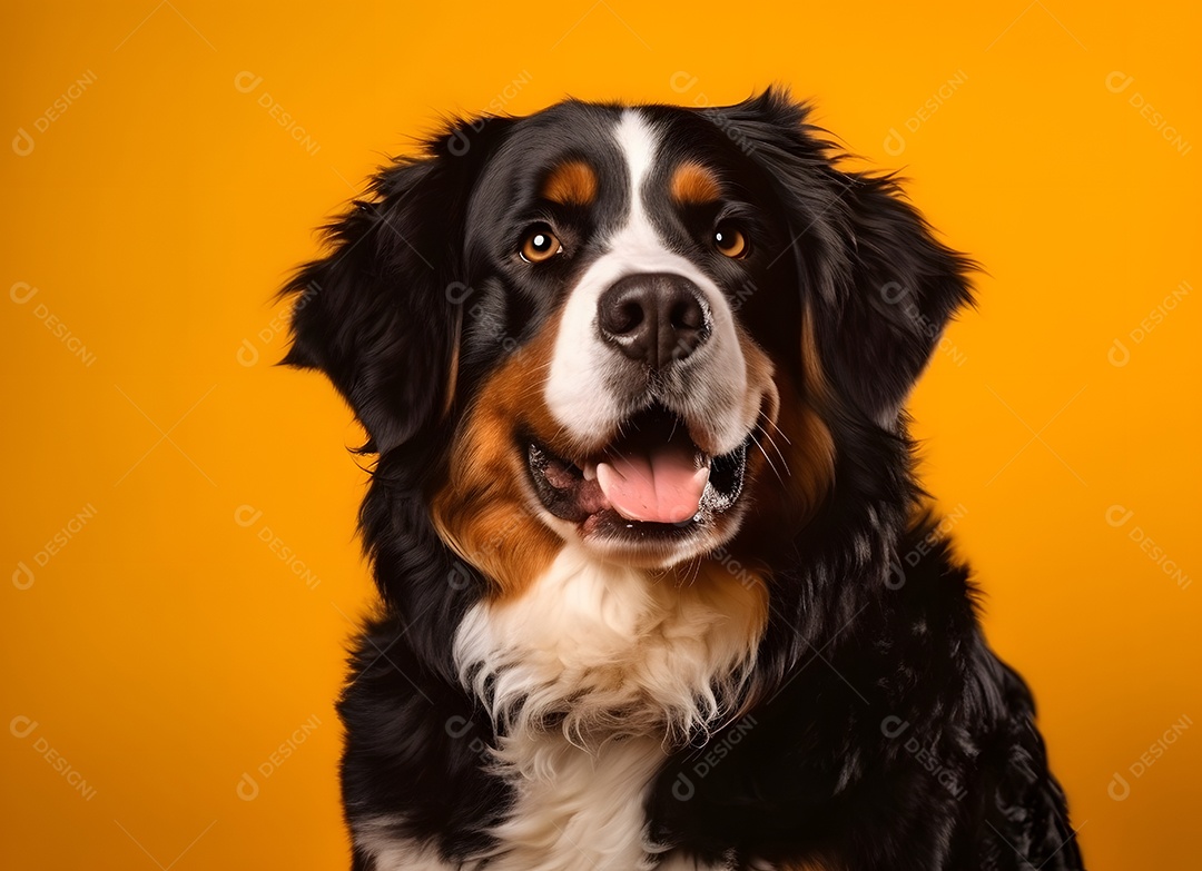 Cachorro Boiadeiro de Berna em fundo amarelo