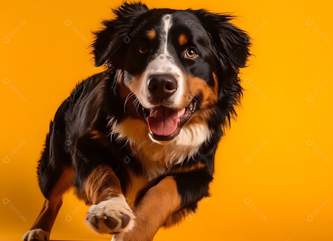 Cachorro Boiadeiro de Berna em fundo amarelo