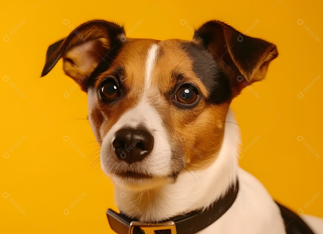 Cachorro Jack russell terrier em fundo amarelo