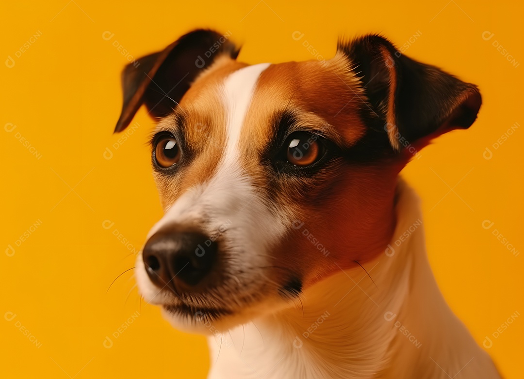 Cachorro Jack russell terrier em fundo amarelo