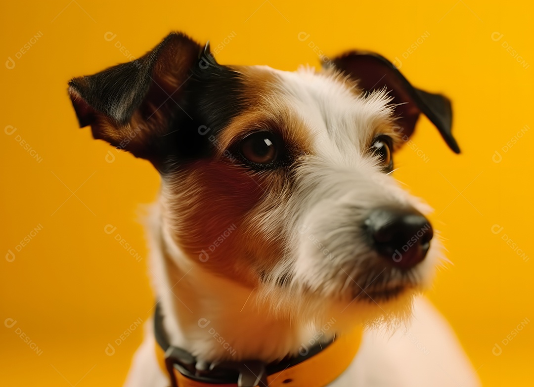 Cachorro Jack russell terrier em fundo amarelo