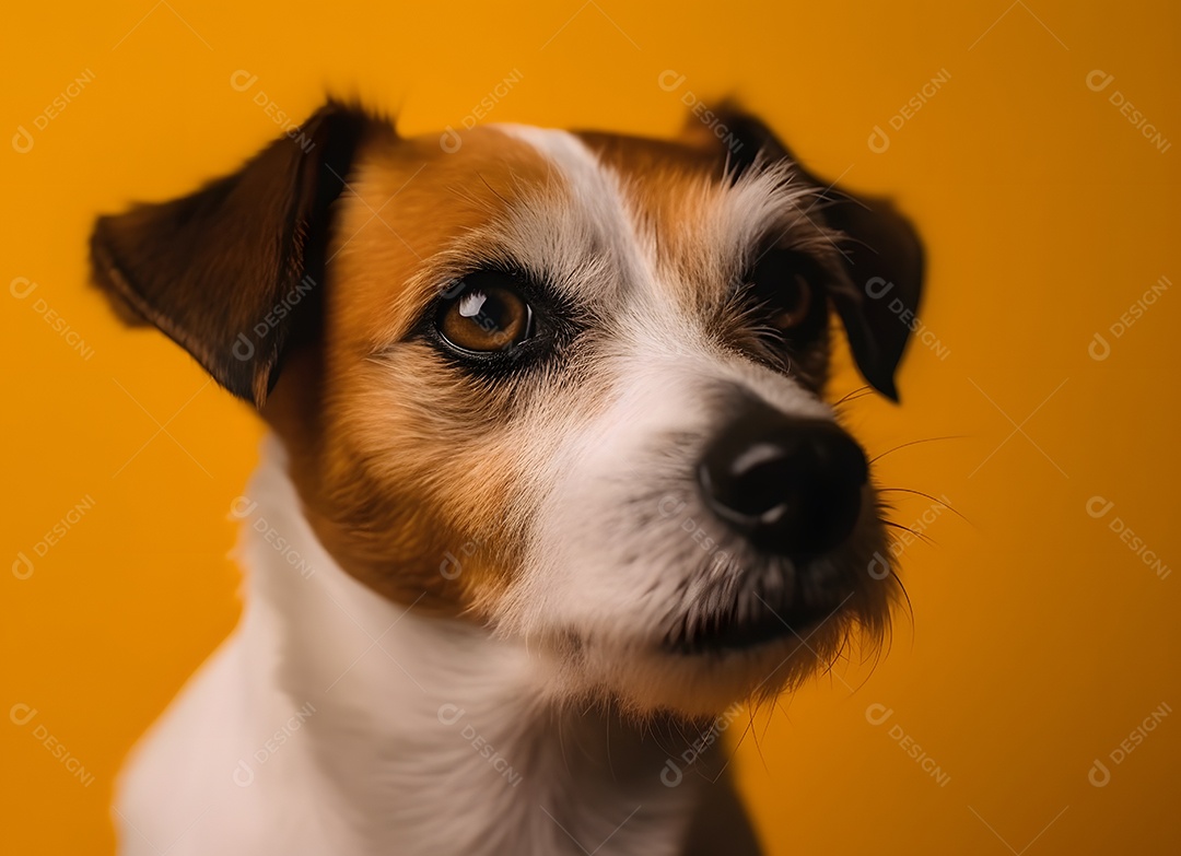 Cachorro Jack russell terrier em fundo amarelo