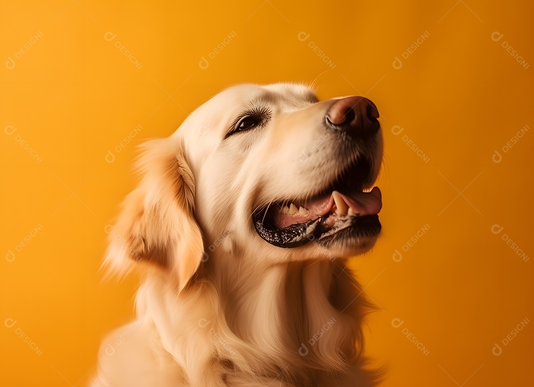 Cachorro Golden Retriever em fundo amarelo