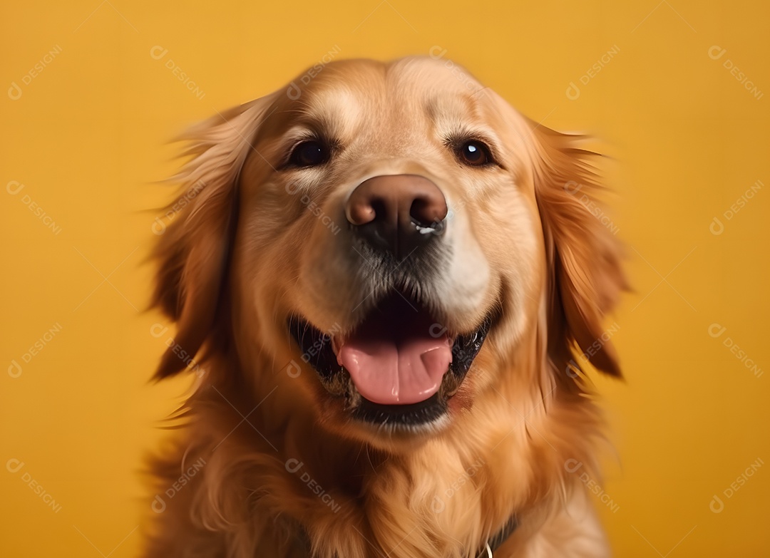 Cachorro Golden Retriever em fundo amarelo