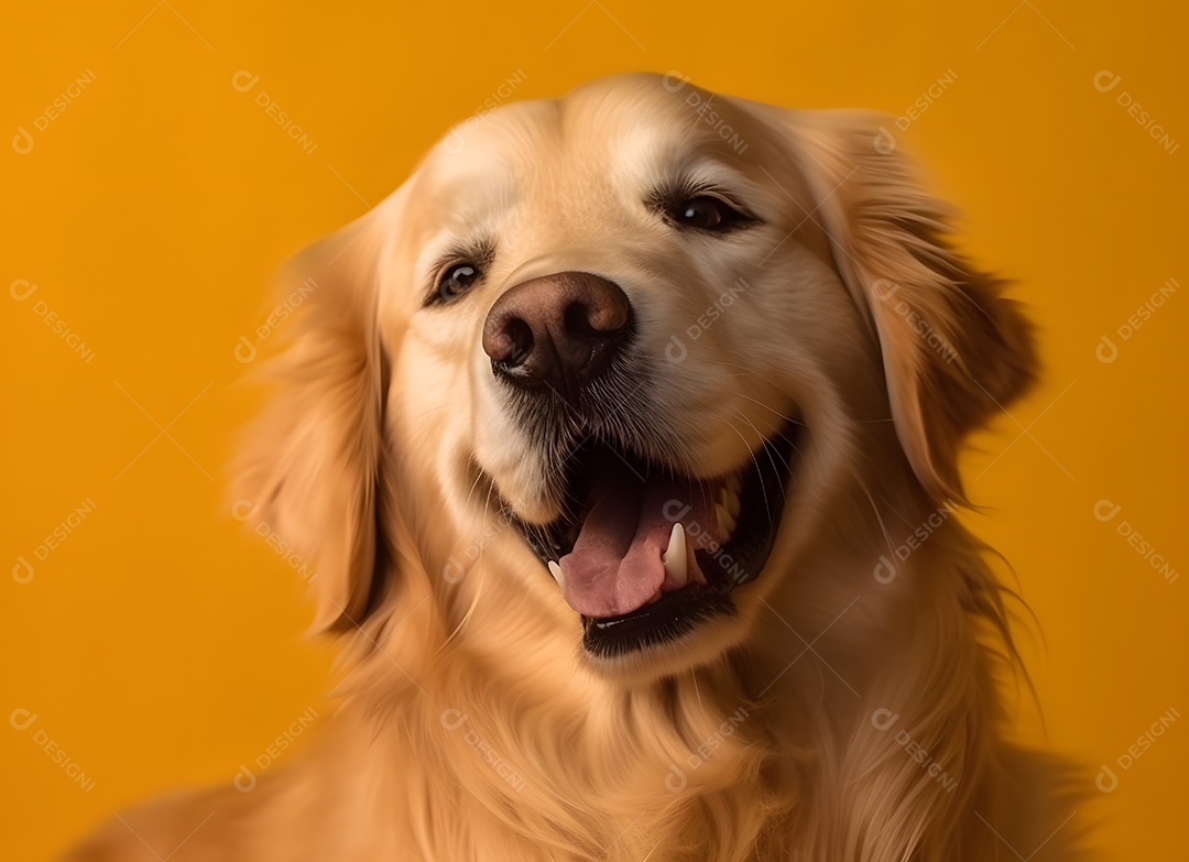 Cachorro Golden Retriever em fundo amarelo
