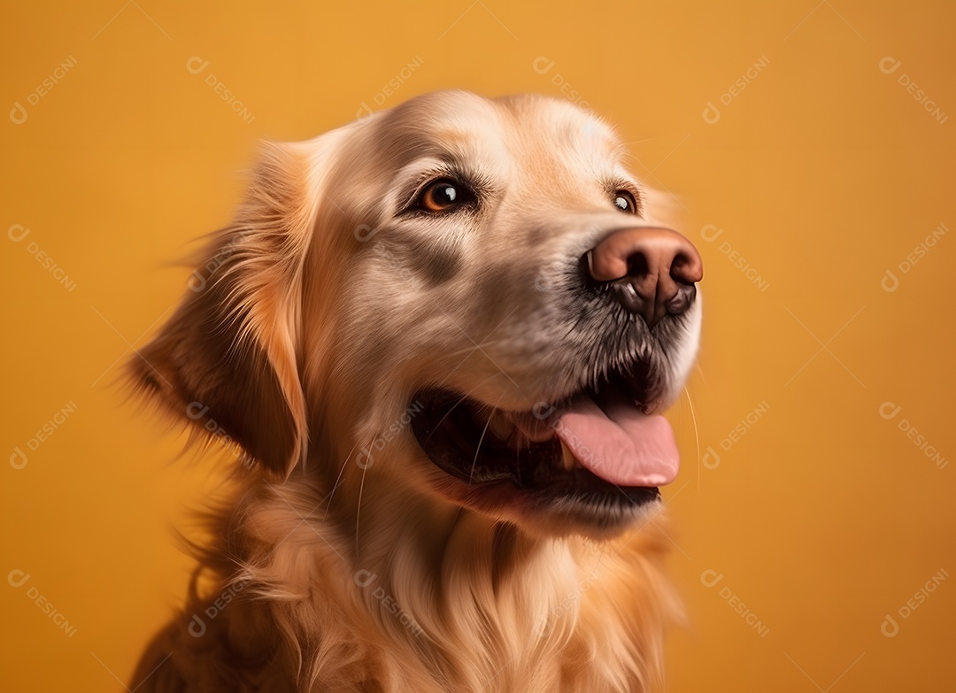 Cachorro Golden Retriever em fundo amarelo