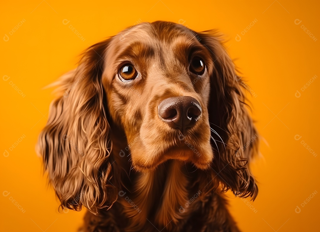 Cachorro Cocker spaniel inglês em fundo amarelo