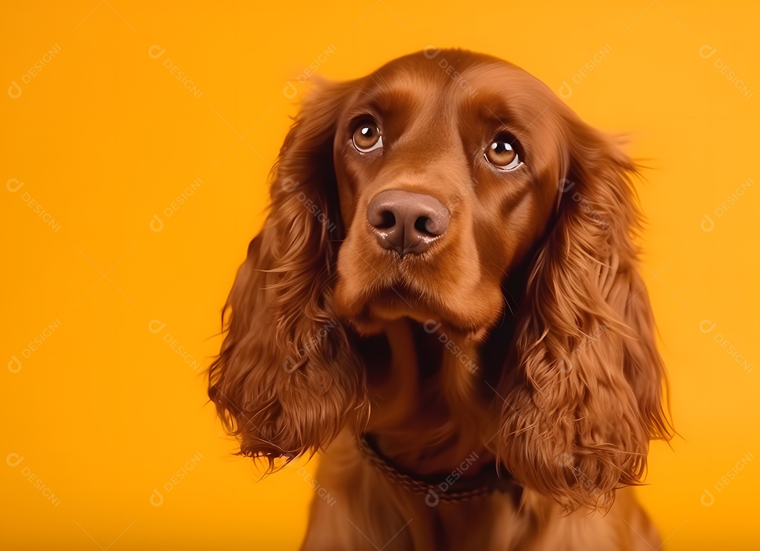 Cachorro Cocker spaniel inglês em fundo amarelo