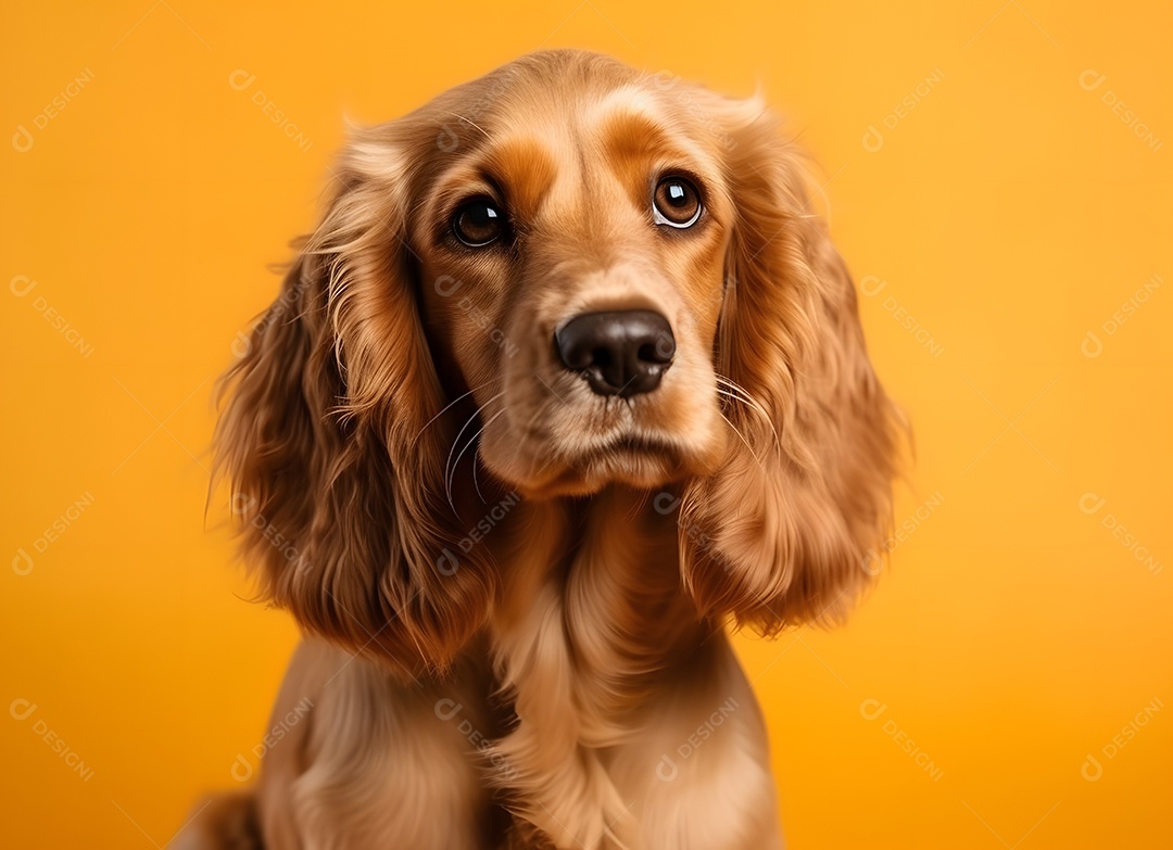 Cachorro Cocker spaniel inglês em fundo amarelo