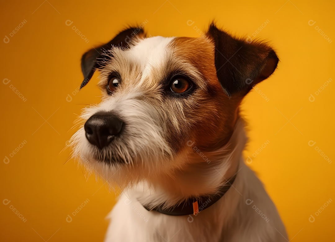 Cachorro Jack russell terrier em fundo amarelo