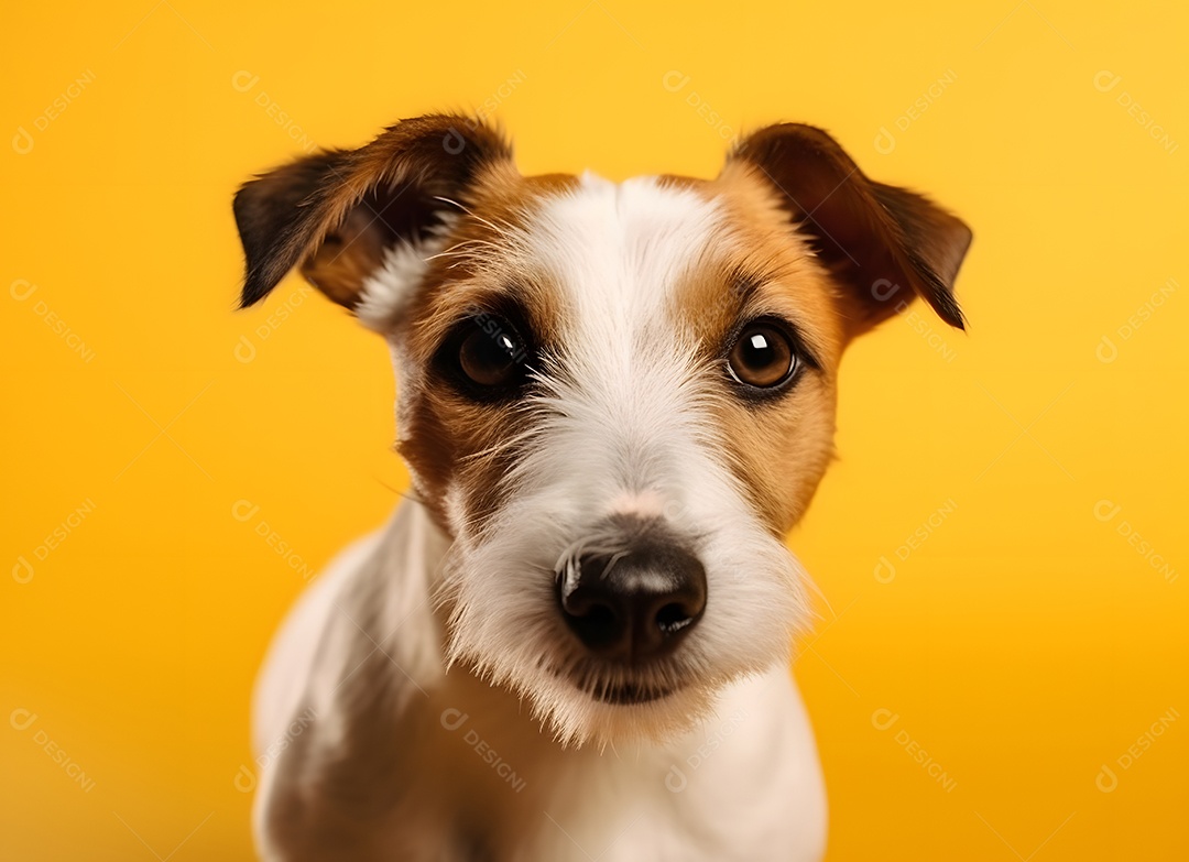 Cachorro Jack russell terrier em fundo amarelo