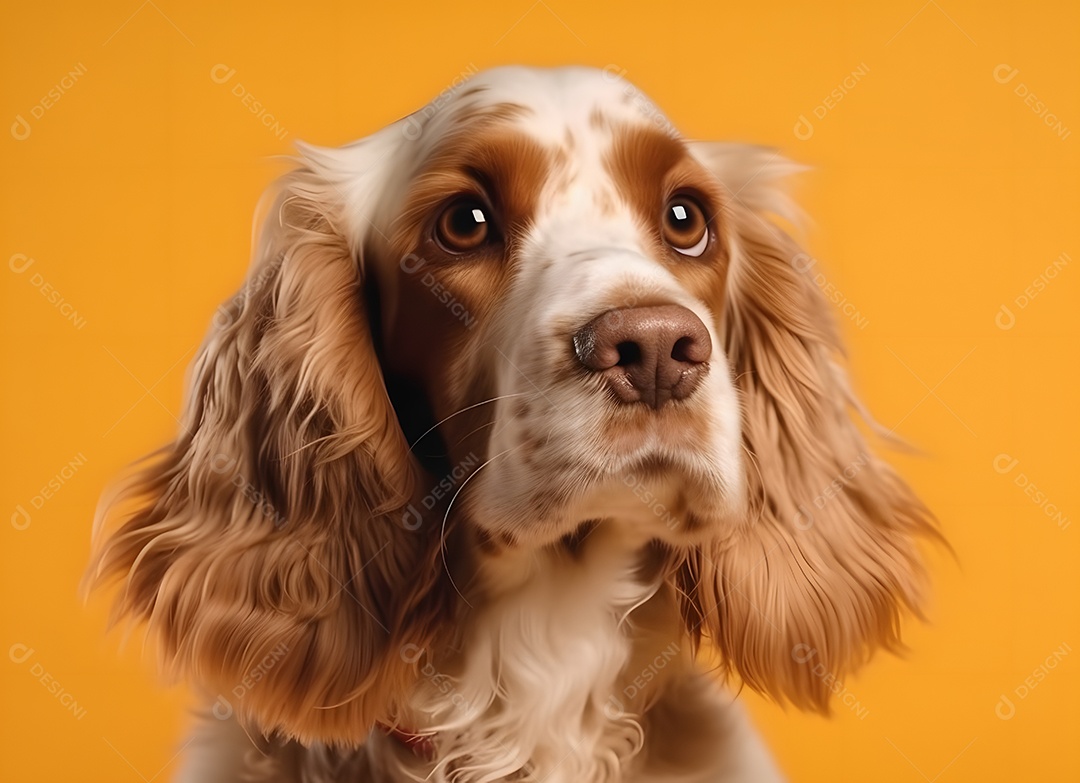 Cachorro Cocker spaniel inglês em fundo amarelo