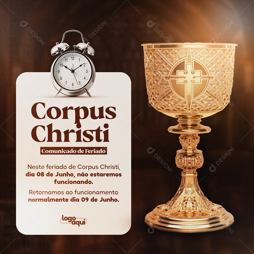 Corpus Christi Comunicado De Feriado Social Media PSD Editável