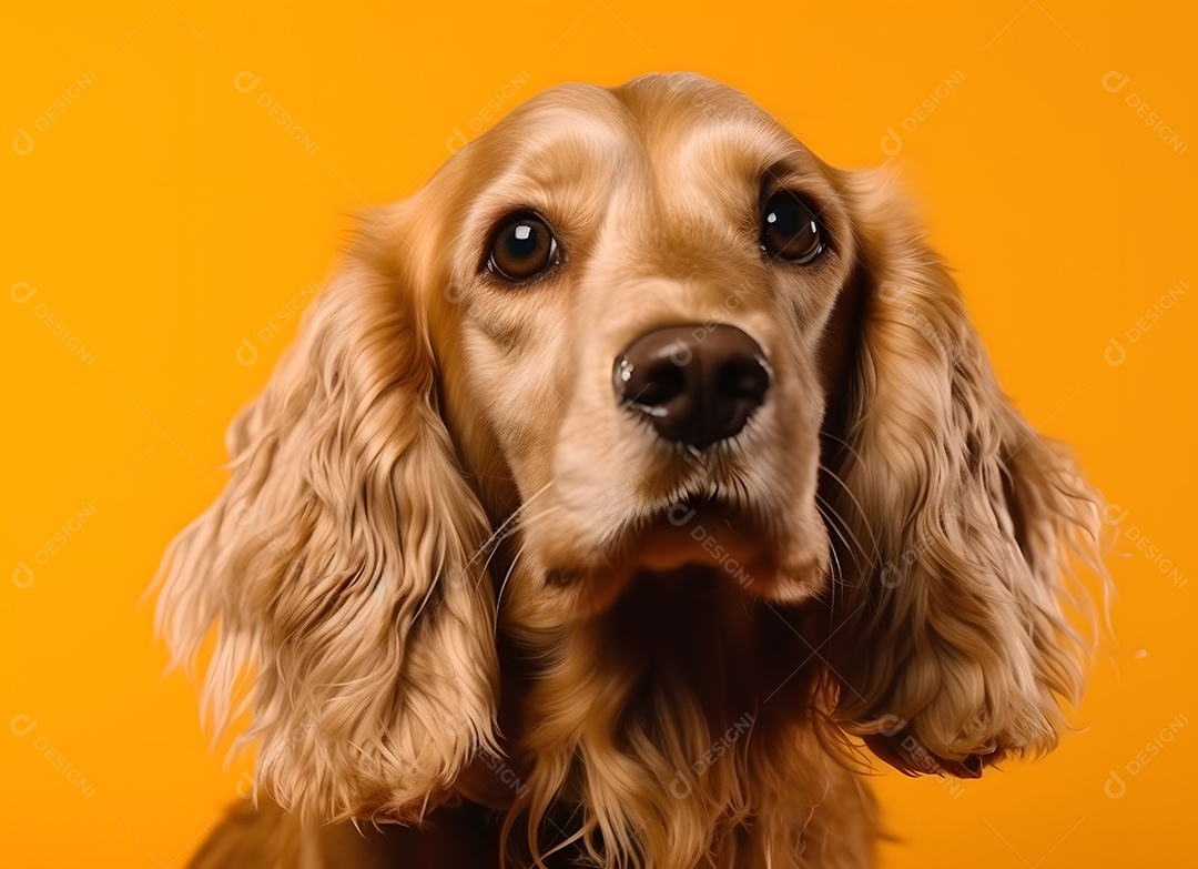 Cachorro Cocker spaniel inglês em fundo amarelo