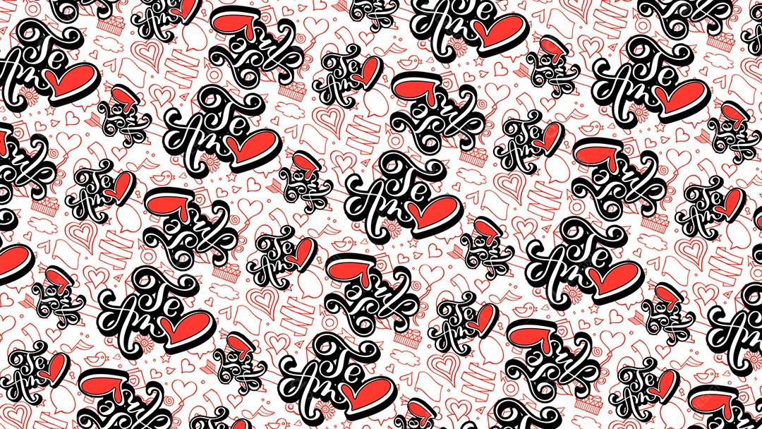 Pattern Padrões Geométricos Textos Do Dia Dos Namorados Te Amo Em Fundo Branco Vetor AI + PAT