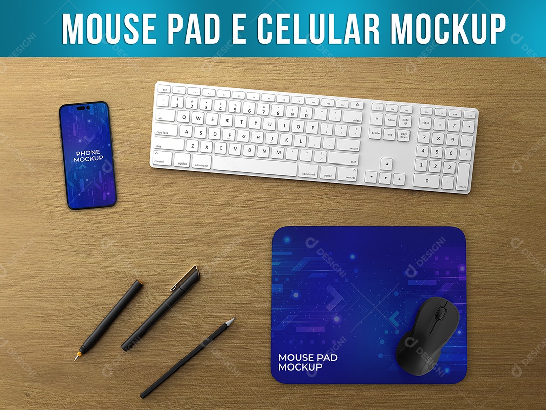 Mouse Pad e Celular Mockup PSD Editável