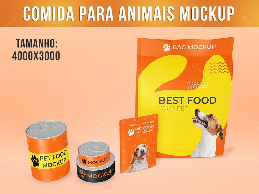 Kit Mockup Pacote de Comida para Animais PSD Editável