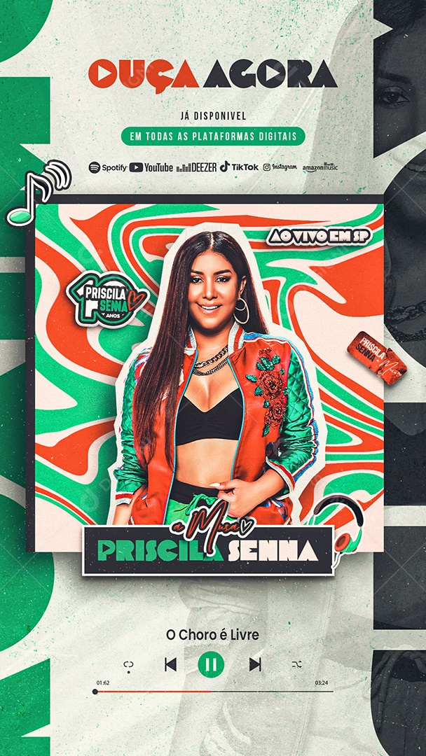 Social Media Flyer Story Priscila Senna Ouça Agora PSD Editável