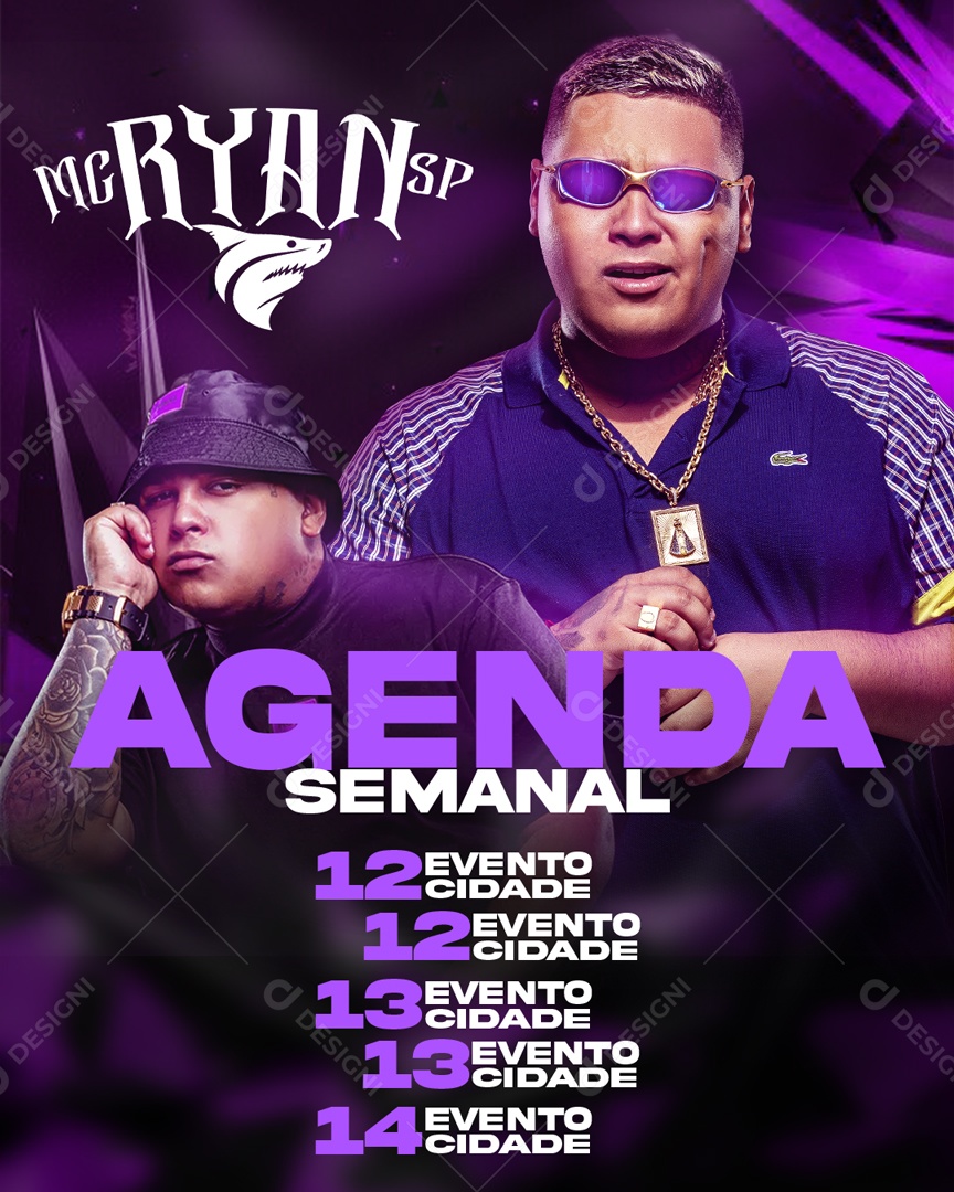 Agenda Da Semana MC Ryan SP Flyer Social Media PSD Editável