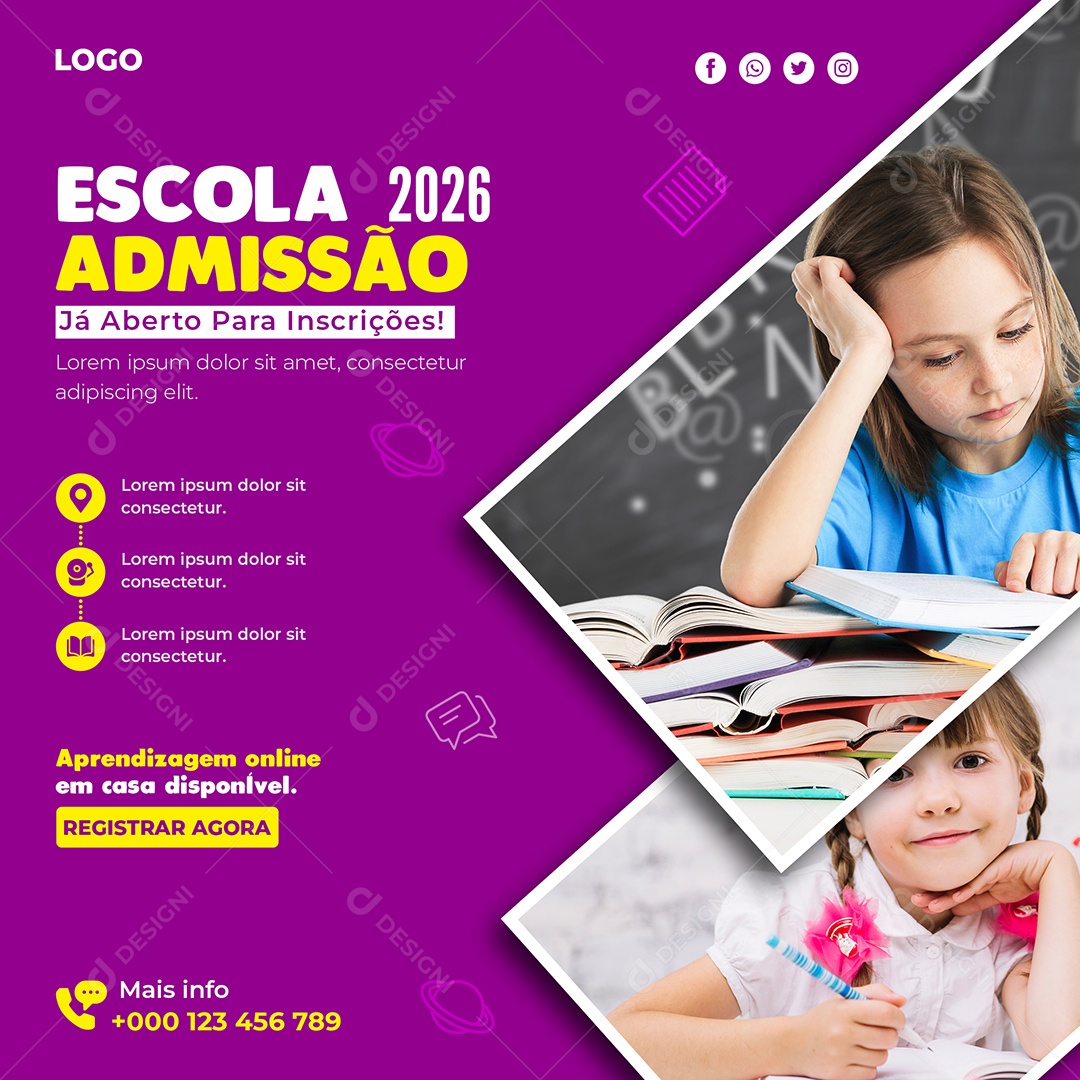 Escola Admissão Venha Conferir Social Media PSD Editável