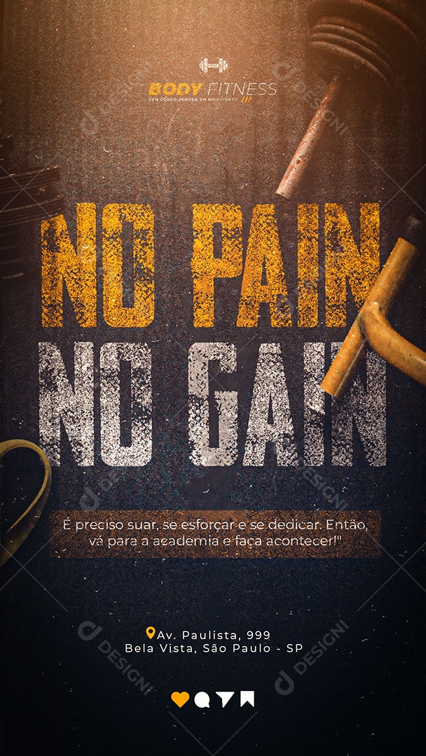 Social Media Story No Pain No Gain Academia PSD Editável