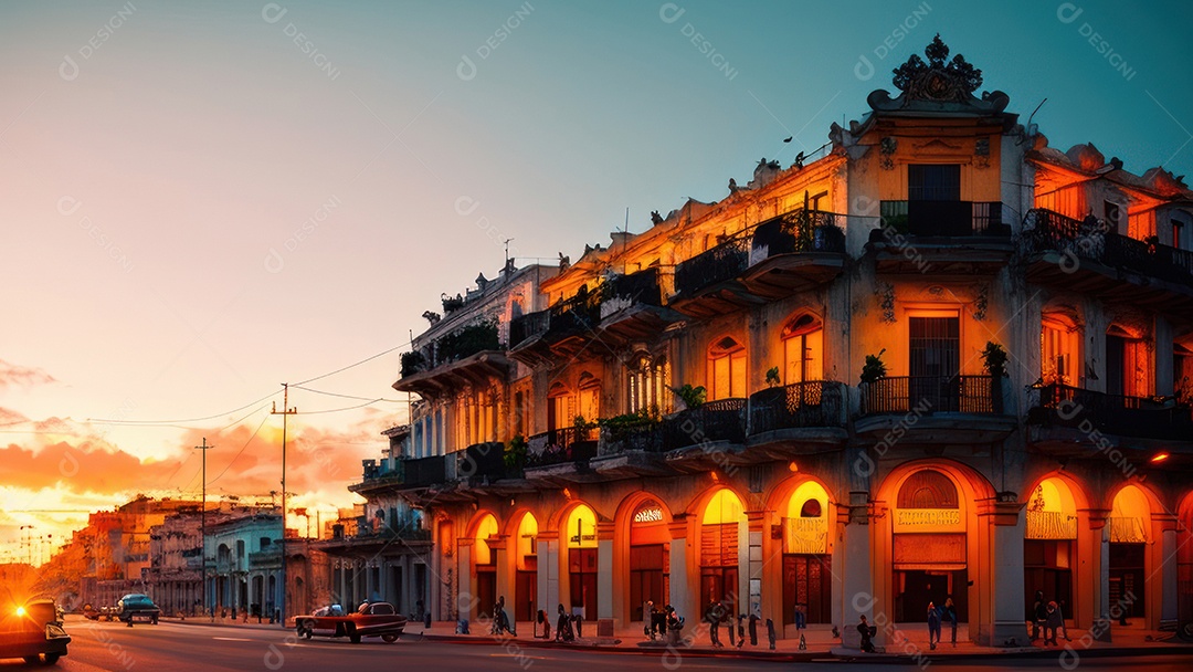 Imagem realista de cidade iluminada.