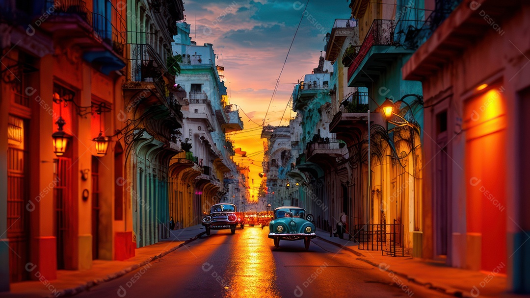 Imagem realista de cidade iluminada.