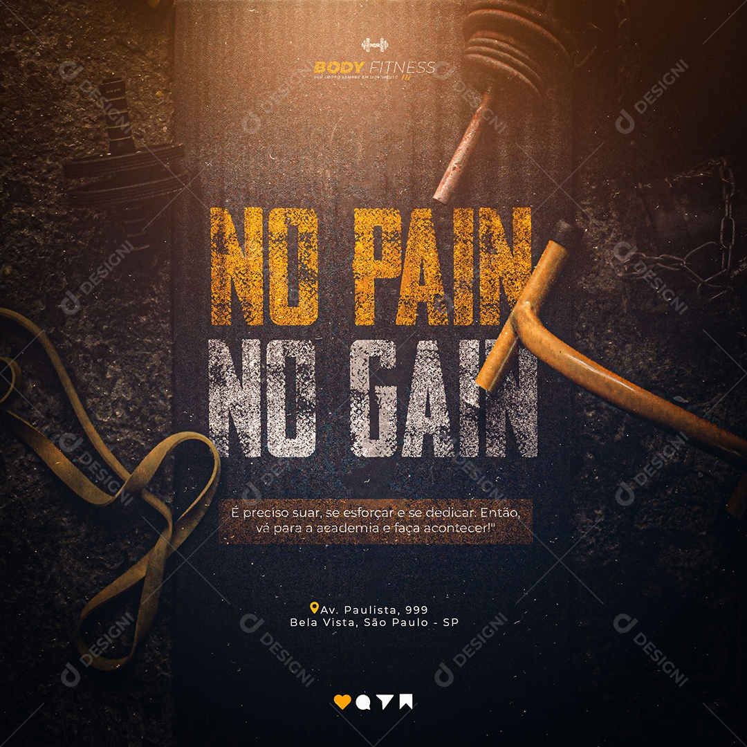 Social Media Feed No Pain No Gain Academia PSD Editable