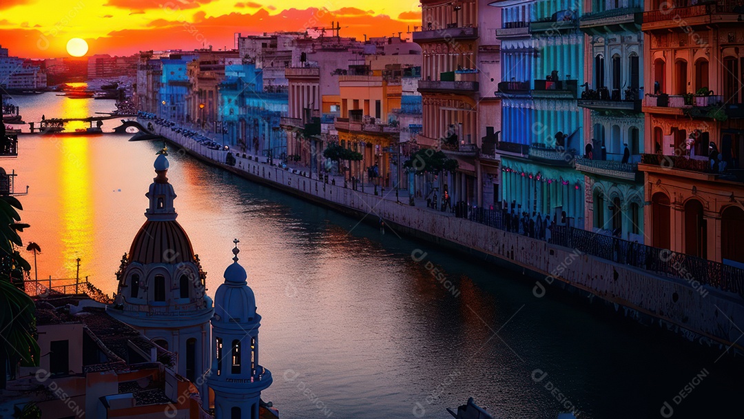 Imagem realista de cidade iluminada.