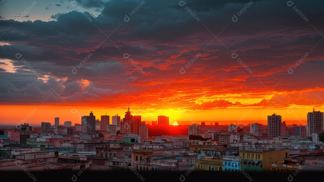 Imagem realista de cidade iluminada.