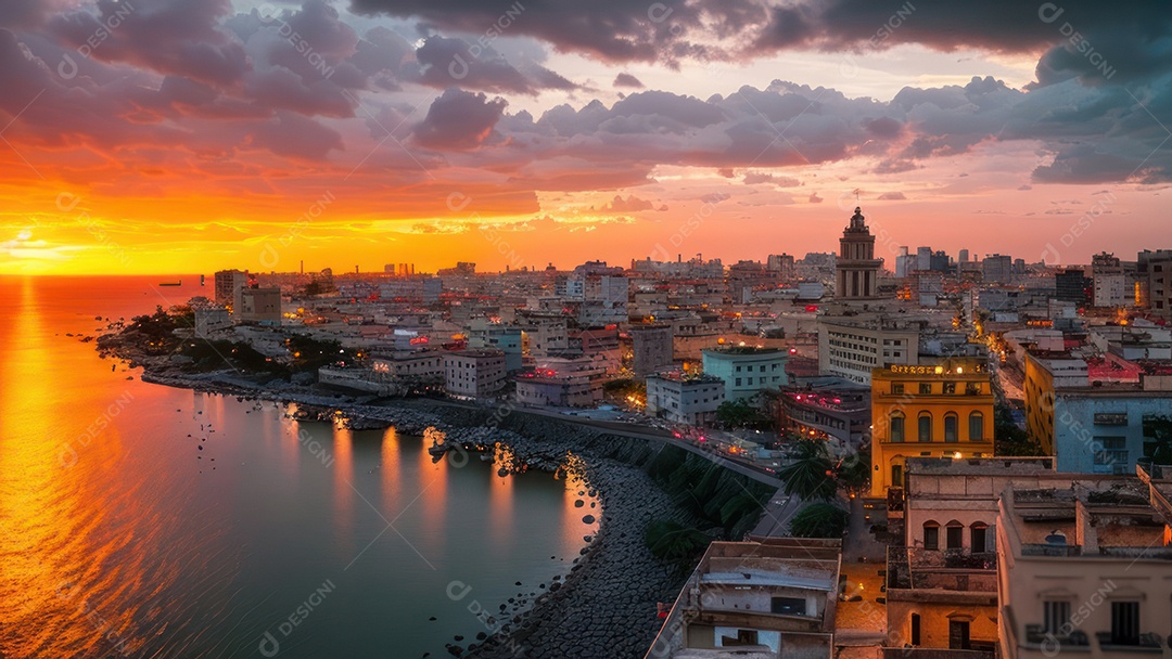 Imagem realista de cidade iluminada.