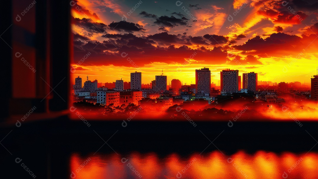 Imagem realista de cidade iluminada.