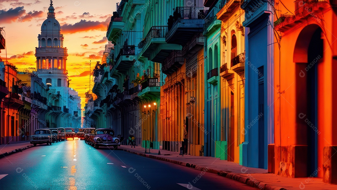 Imagem realista de cidade iluminada.