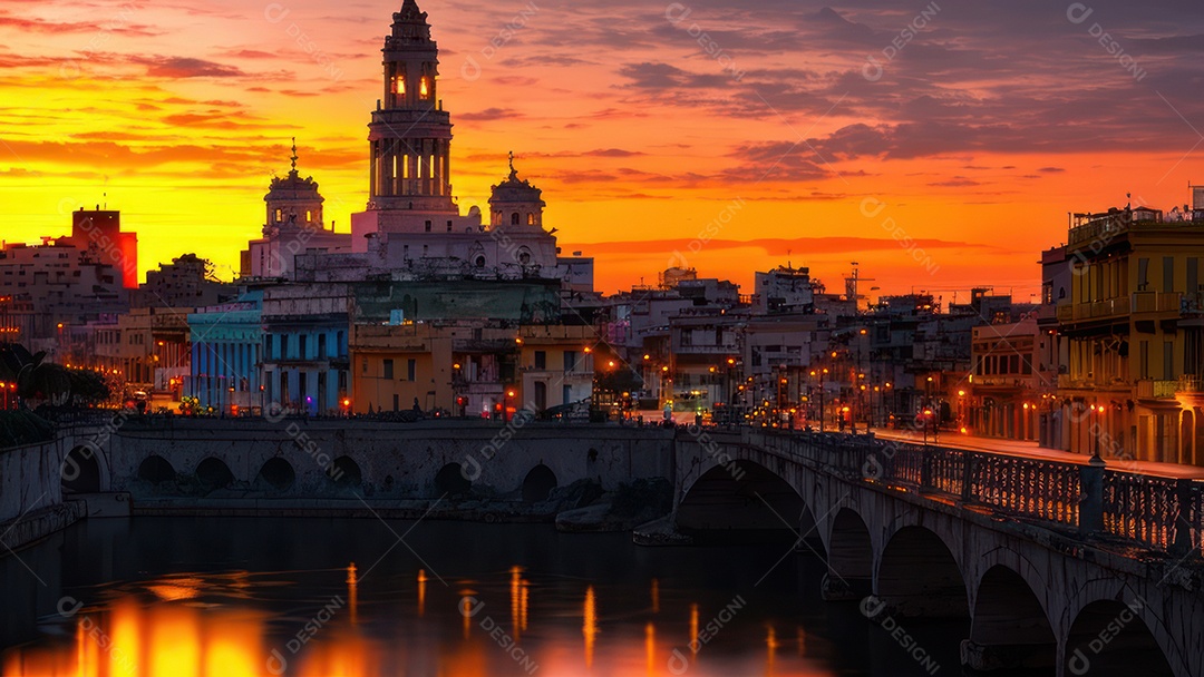 Imagem realista de cidade iluminada.