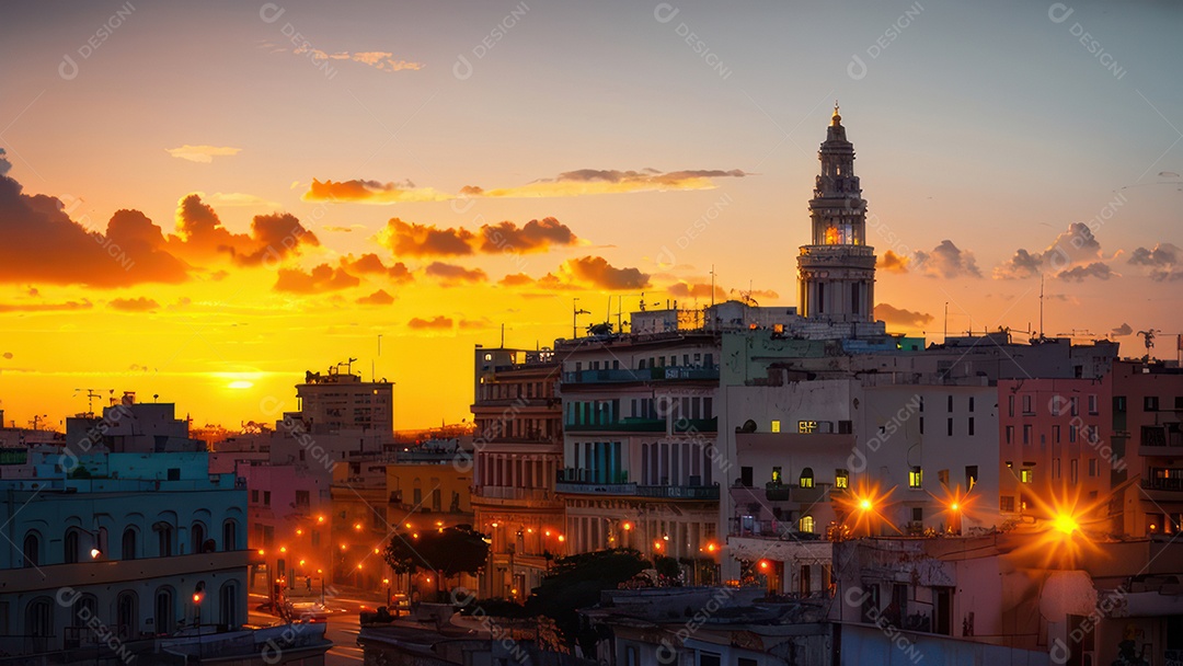 Imagem realista de cidade iluminada.