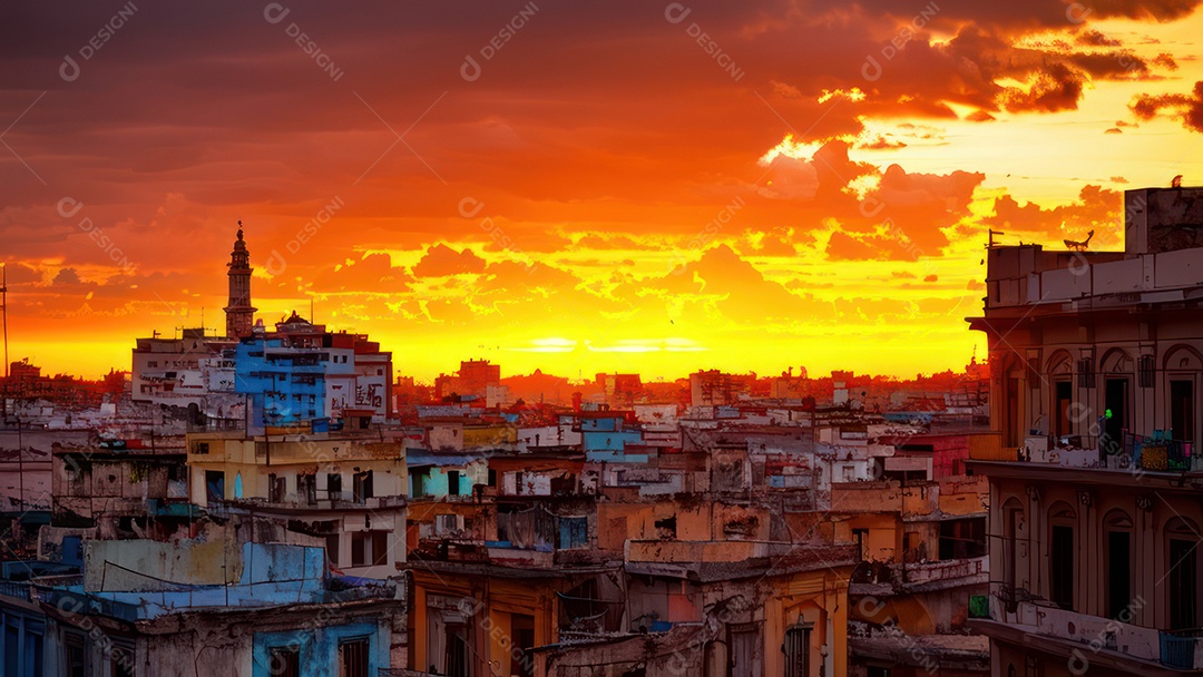 Imagem realista de cidade iluminada.