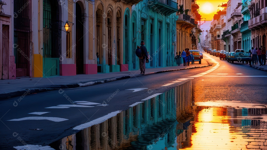 Imagem realista de cidade iluminada.