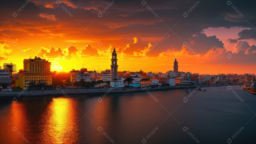 Imagem realista de cidade iluminada.