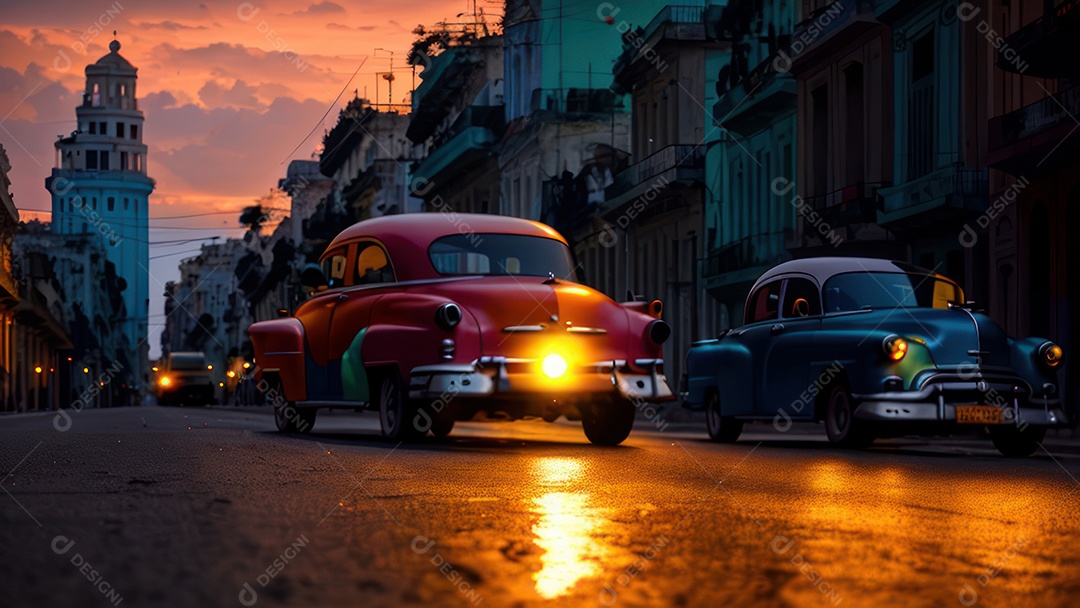 Imagem realista de cidade iluminada.