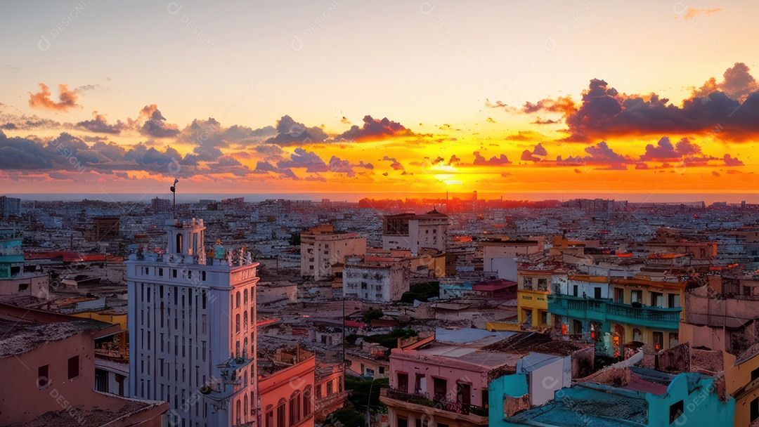 Imagem realista de cidade iluminada.