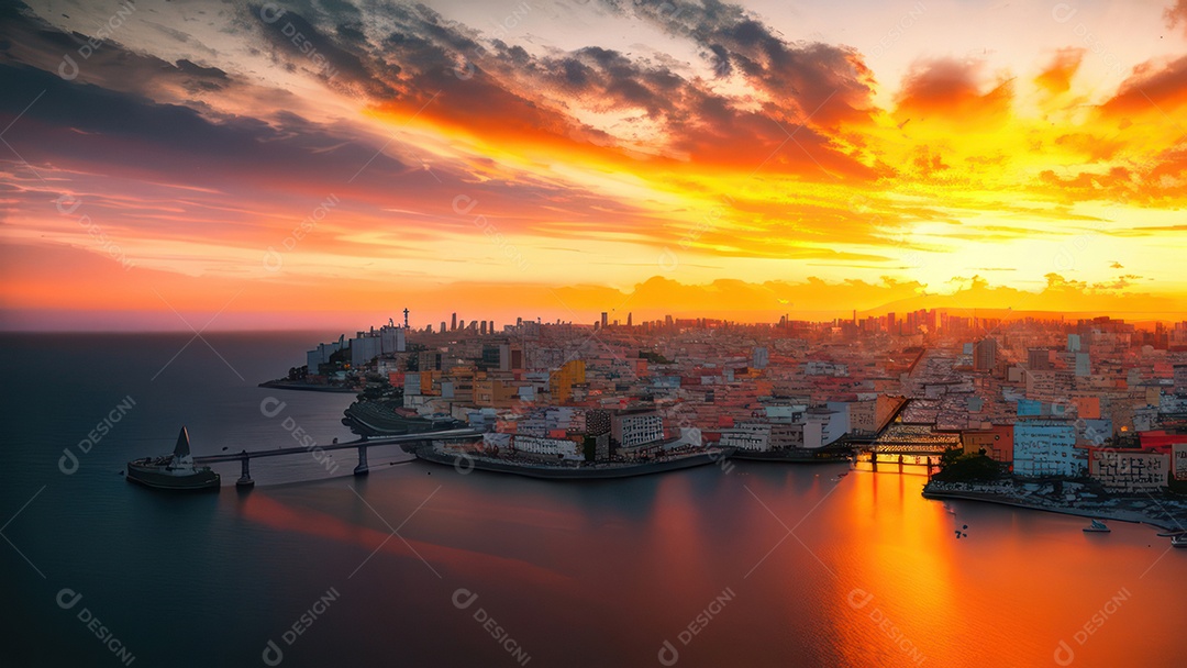 Imagem realista de cidade iluminada.