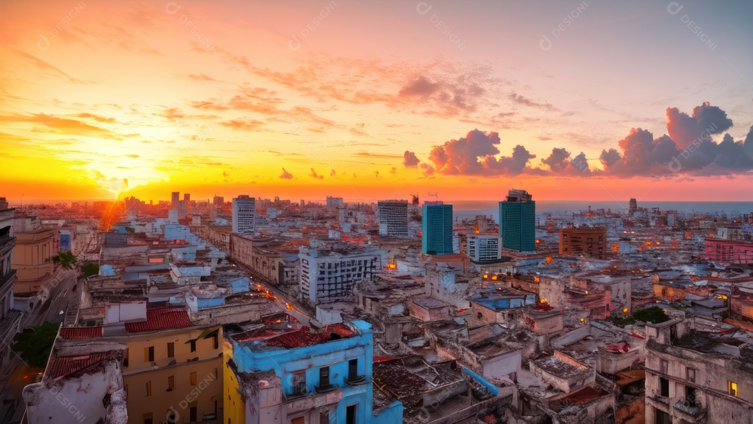 Imagem realista de cidade iluminada.