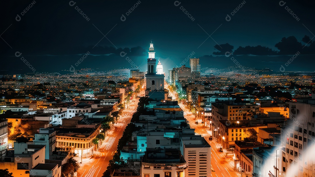 Imagem realista de cidade iluminada.