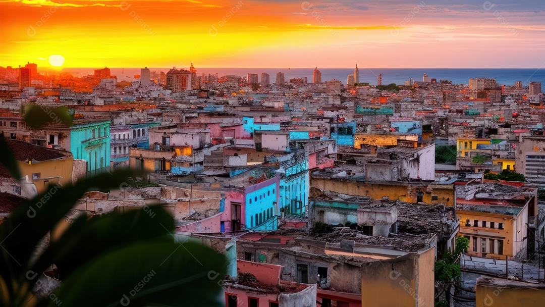 Imagem realista de cidade iluminada.