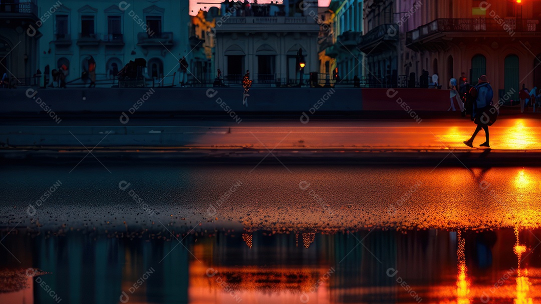 Imagem realista de cidade iluminada.